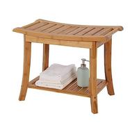 Waterproof 2-Tier Shower Bench & Bath Stool - Versatile Indoor/Outdoor Storage Shelf Spa Seat for BathroomWooden(Brown)