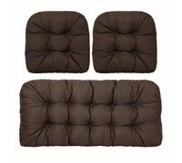 Waterproof 3-Piece Garden Chair Cushions Set - Outdoor Seat & Backrest Pads for Rattan Furniture, Patio Swing & Bench - Weather Resistant Replacement Cushions for Patio Garden Furniture (Coffee)