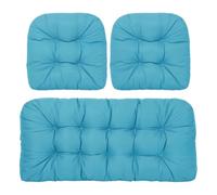 Waterproof 3-Piece Garden Chair Cushions Set - Outdoor Seat & Backrest Pads for Rattan Furniture, Patio Swing & Bench - Weather Resistant Replacement Cushions for Patio Garden Furniture (Light Blue)