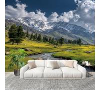 Waterproof 3D Wallpaper Mural 200x140 cm Magnificent Mountain Scenery Home Decor Removable Photo Wallpaper Green HD Non-Woven Murals Seamless Splicing UV Protection Wall Stickers