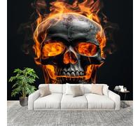 Waterproof 3D Wallpaper Mural 250x175 cm 3D Fire Horror Skeletons Home Decor Removable Photo Wallpaper Black HD Non-Woven Murals Seamless Splicing UV Protection Wall Stickers
