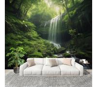 Waterproof 3D Wallpaper Mural 350x256 cm DreamlikeJungleWaterfall Home Decor Removable Photo Wallpaper Green HD Non-Woven Murals Seamless Splicing UV Protection Wall Stickers