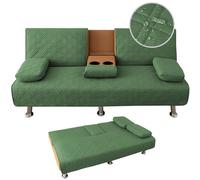Waterproof 4 Piece Sofa Bed Cover Set 3 Seater Convertible Futon Slipcover with 2 Removable Armrests & Cup Holder Slish Green Design 2 Sets for Easy Refresh