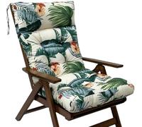 Waterproof 49x22x4 Inches High Back Patio Cushion with Tie Straps - 2-in-1 for Recliner & Beach Loungers, Universal Replacement Padding for Garden, Folding Chairs & Outdoor Furniture (Green Leaves)
