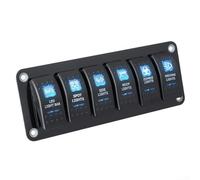 Waterproof 6 Gang LED Rocker Switch Panel 12V/24V System, 10A Fused Control Box with Blue Night Light for Truck Boat RV Car Marine Off-Road Accessories