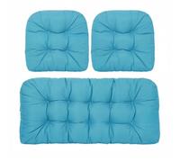 Waterproof 6-Piece Outdoor Garden Chair Cushions Set - Tufted Seat & Backrest Pads for Rattan Swings & Benches - All-Weather Wicker Furniture Cushions (Light Blue)