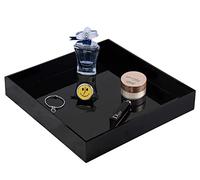 Waterproof Acrylic Vanity Tray, Remote Control Tray, Sturdy Valet Tray Organizer, Lucite Nightstand Dresser or Bathroom Organizer for Change, Coin, Key, Phone, Glasses, Acrylic Tray (Black-10''x10'')