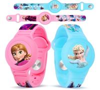 Waterproof Airtag Bracelet for Kids - 2 Pack, Cute Princess Silicone Air Tag Holder Hidden Design, Light Weight Compatible with Apple AirTag Wristband for Child, Blue + Pink