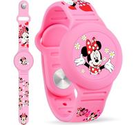 Waterproof Airtag Bracelet for Kids, Cute Cartoon Silicone Air Tag Holder Hidden Design, Light Weight Compatible with Apple AirTag Wristband for Child, Pink