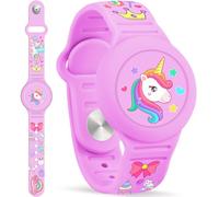 Waterproof Airtag Bracelet for Kids, Unicorn Silicone Air Tag Holder Hidden Design, Light Weight Compatible with Apple AirTag Wristband for Child, Purple