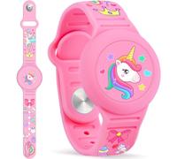 Waterproof Airtag Bracelet for Kids, Unicorn Silicone Air Tag Holder Hidden Design, Light Weight Compatible with Apple AirTag Wristband for Child, Pink
