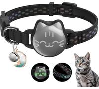 Waterproof Airtag Cat Collar, Breakaway Cat Airtag Collar with Luminous & Reflective Pattern Strap, Lightweight Kitten Collars for Apple Air tag, Hidden Holder for GPS Tracker (Classic Black, S)