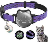 Waterproof Airtag Cat Collar, Breakaway Cat Airtag Collar with Luminous & Reflective Pattern Strap, Lightweight Kitten Collars for Apple Air tag, Hidden Holder for GPS Tracker (Regal Purple, S)