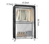 Waterproof and Dustproof Garment Rack Cover with Zipper, Built from Strong 210D Oxford Fabric with Transparent PVC Front and Convenient Side Pockets for Clothes and Accessories (47.2x17.7x80.7inch)