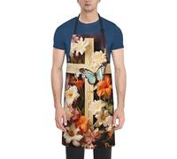Waterproof Apron for Men and Women Chef Aprons Adjustable Bib Apron with Pockets Flower branches on the cross Cooking Apron for Kitchen Baking Grilling BBQ Cleaning Aprons
