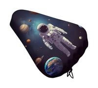 Waterproof Astronaut Solar System Planets Bike Seat Cushion Cover, Padded Bicycle Seat Cover with Drawstring for Men Women, Wide Bike Saddles Protector for Mountain Exercise Road City Outdoor Biking