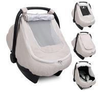 Waterproof Baby Car Seat Cover Canopy for All Weather - Beige | Rainproof & Windproof, 2-layers, With Zipper and Mesh, 4 Usage Modes, Universal Fit Baby Car Seat And Stroller