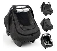 Waterproof Baby Car Seat Cover Canopy for All Weather - Black | Rainproof & Windproof, 2-layers, With Zipper and Mesh, 4 Usage Modes, Universal Fit Baby Car Seat And Stroller