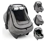 Waterproof Baby Car Seat Cover Canopy for All Weather - Gray | Rainproof & Windproof, 2-layers, With Zipper and Mesh, 4 Usage Modes, Universal Fit Baby Car Seat And Stroller