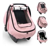 Waterproof Baby Car Seat Cover Canopy for All Weather - Pink | Rainproof & Windproof, 2-layers, With Zipper and Mesh, 4 Usage Modes, Universal Fit Baby Car Seat And Stroller