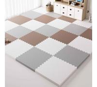 Waterproof Baby Crawling Mat Non-slip, 36 PCS Play Mats for Floor, Interlocking Foam Floor Tiles, Crawling Rug 30X30CM Squares Foam Puzzle Carpet(White/Grey/Brown)