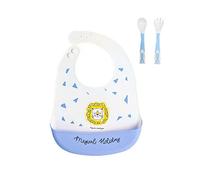 Waterproof Baby Silicone Bibs, Treer Soft Adjustable Roll up Feeding Bibs Drool Bibs Wipe Clean with Food Catcher Pocket for Infants Toddlers (White Lion)