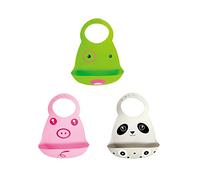 Waterproof Baby Silicone Bibs, Treer Soft Adjustable Roll up Feeding Bibs Drool Bibs Wipe Clean with Food Catcher Pocket for Infants Toddlers (3pcs,Colour A)