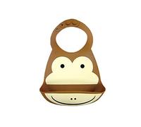 Waterproof Baby Silicone Bibs, Treer Soft Adjustable Roll up Feeding Bibs Drool Bibs Wipe Clean with Food Catcher Pocket for Infants Toddlers (30x23cm,Brown Monkey)
