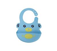 Waterproof Baby Silicone Bibs, Treer Soft Adjustable Roll up Feeding Bibs Drool Bibs Wipe Clean with Food Catcher Pocket for Infants Toddlers (30x16cm,Blue Bear)
