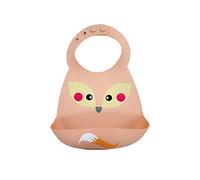Waterproof Baby Silicone Bibs, Treer Soft Adjustable Roll up Feeding Bibs Drool Bibs Wipe Clean with Food Catcher Pocket for Infants Toddlers (30x23cm,Pink Fox)