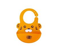 Waterproof Baby Silicone Bibs, Treer Soft Adjustable Roll up Feeding Bibs Drool Bibs Wipe Clean with Food Catcher Pocket for Infants Toddlers (30x16cm,Yellow Tiger)