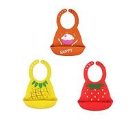 Waterproof Baby Silicone Bibs, Treer Soft Adjustable Roll up Feeding Bibs Drool Bibs Wipe Clean with Food Catcher Pocket for Infants Toddlers (3pcs,Colour A)