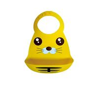 Waterproof Baby Silicone Bibs, Treer Soft Adjustable Roll up Feeding Bibs Drool Bibs Wipe Clean with Food Catcher Pocket for Infants Toddlers (30x23cm,Yellow Tiger)