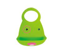 Waterproof Baby Silicone Bibs, Treer Soft Adjustable Roll up Feeding Bibs Drool Bibs Wipe Clean with Food Catcher Pocket for Infants Toddlers (30x23cm,Green Puppy)