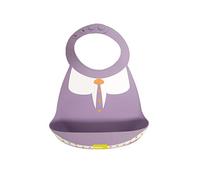 Waterproof Baby Silicone Bibs, Treer Soft Adjustable Roll up Feeding Bibs Drool Bibs Wipe Clean with Food Catcher Pocket for Infants Toddlers (30x23cm,Purple tie)