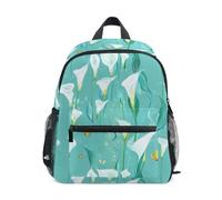 waterproof backpack kids with name tag Chic Calla Lily Turquoise Flowers
