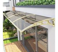 Waterproof Balcony Door Awning 32x24 in Outdoor Window Awning with Plastic Steel Bracket Kit Brown Panel & Gold Bracket Perfect for Backyard Decks & Patios