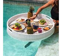 Waterproof Bamboo Floating Tray for Outdoor Food Serving Design for Poolside Use or Breakfast Suitable for Parties and nics