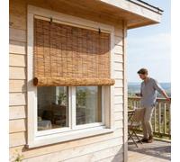 Waterproof Bamboo Roller Shades Sun Shade, Custom Size Bamboo Roll Up Window Shades for Porch, Patio & Interior Windows, Outdoor Privacy Screen Hand-Woven Roman Blinds(W120cm x H210cm)