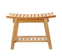 Waterproof Bamboo Shower Stool with Storage Shelf & Foot Rest - 2-Tier Wooden Bath Bench for Shaving and Bathroom Organization