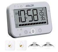 Waterproof Bathroom Timer Shower Wall Clock with Temperature Humidity, Large Display Digital Visual Countdown Kitchen Cooking Timer, Bath Mirror Suction Cup Clock Thermometer Hygrometer Combo (White)