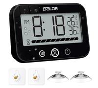 Waterproof Bathroom Timer Shower Wall Clock with Temperature Humidity, Large Display Digital Visual Countdown Kitchen Cooking Timer, Bath Mirror Suction Cup Clock Thermometer Hygrometer Combo (Black)
