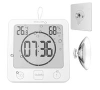Waterproof Bathroom Wall Clock Shower Timer, Digital Large Visual Countdown Alarm Clock with Temperature Humidity, Mirror Suction & Rope Hanging & Stand, Easy Table Timer for Bath Kitchen Spa (White)