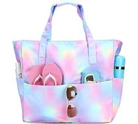 Waterproof Beach Tote Pool Bags for Women Ladies Extra Large Gym Tote Carry On Bag With Wet Compartment for Weekender Travel, Rainbow, XL