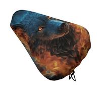Waterproof Bicycle Seat Cover, Universal Bike Saddle Covers with Elastic, Wolf Head in Blue Flames Bike Seat Cover Durable Rain Dust Protection for Road Mountain Bicycle