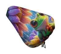 Waterproof Bicycle Seat Covers Little Frog on The Flower Bike Seat Cover | Universal Bicycle Saddle Cover with Drawstring, Rain Dust & Sun Protection Bike Seat Cushion Cover for Road, Mountain Bikes