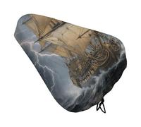 Waterproof Bike Seat Cover Universal Fit - Ancient Sailing Ship in Storm Bicycle Seat Protector with Elastic Drawstring, Non-Slip Design Bike Seats Rain Cushion for Men/Women, Indoor/Outdoor Cycling
