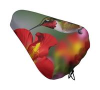 Waterproof Bike Seat Cover Universal Fit - Hummingbirds Red Flower Hibiscus Bicycle Seat Protector with Elastic Drawstring, Non-Slip Design Bike Seats Rain Cushion for Men/Women, Indoor/Outdoor Cyclin