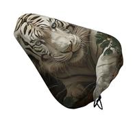 Waterproof Bike Seat Cover Universal Fit - Lying White Tiger Bicycle Seat Protector with Elastic Drawstring, Non-Slip Design Bike Seats Rain Cushion for Men/Women, Indoor/Outdoor Cycling