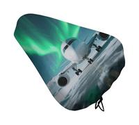 Waterproof Bike Seat Cover with Drawstring -Airplane Under The Polar Night Sky Universal Exercise Bike Seat Cushion for Men & Women, Comfortable Non-Slip Bicycle Saddle Cover for Road/Mountain Bikes